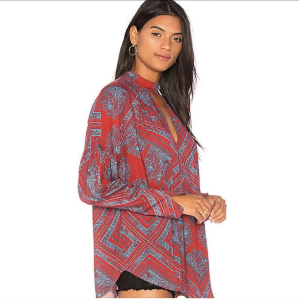 NWT‎ FREE PEOPLE WALKING ON A DREAM CHOKER V-KEYHOLE TOP Retro Boho Festival
